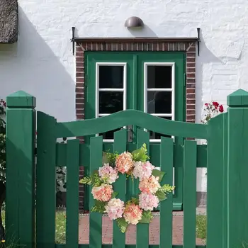 15.7in hortenzia ajtókoszorú | Otthoni ajtó dekoráció|Mesterséges rózsaszín és lila hortenzia esküvői kert otthoni dekorációjához